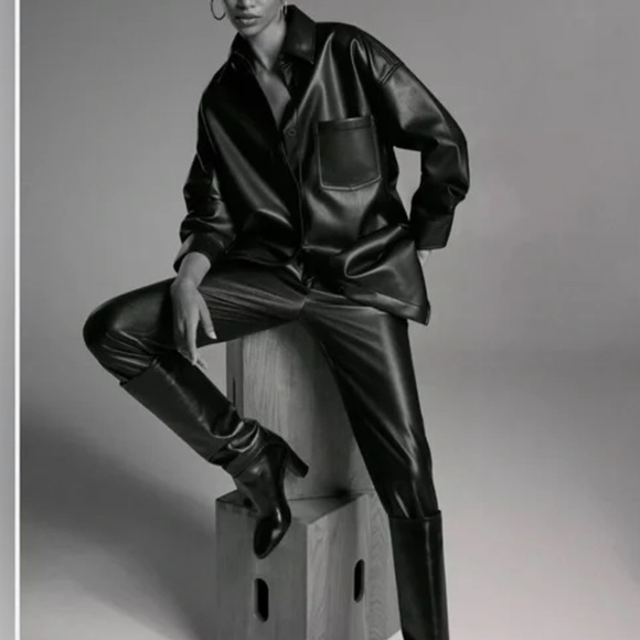 Aritzia Babaton Pelli Faux Leather Shirt Jacket Black XXS - Picture 3 of 15